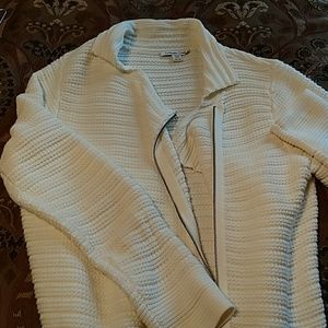 Cream ribbed zip/ button side slant sweater